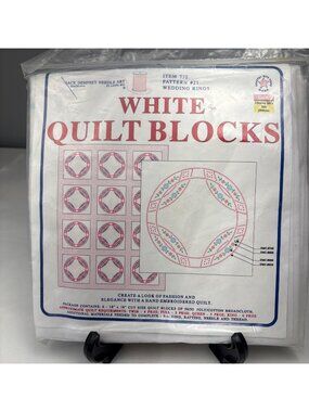 Jack Dempsey Stamped Cross Stitch Wedding Rings White Quilt Blocks 18"